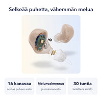 Näin CLARIA Pro toimii: 16 kanavaa, melunvaimennus, 30 tuntia