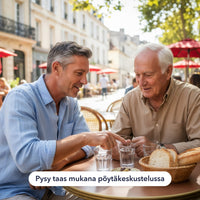 Kaksi miestä kahvilan pöydässä