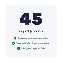 45 dagers prøvetid med gratis retur